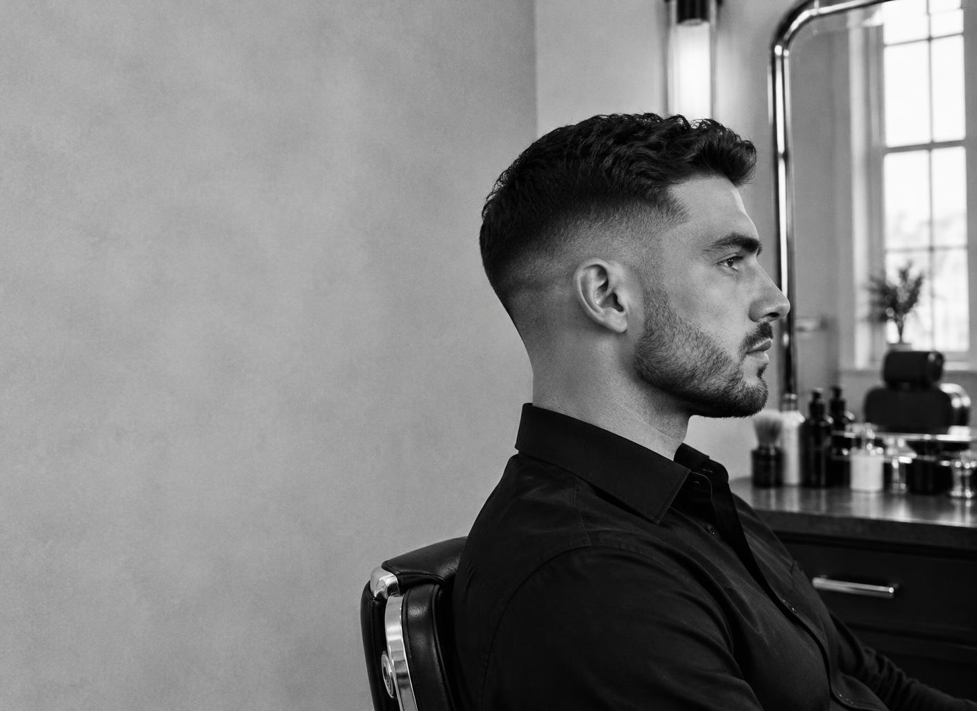 Corte masculino em barbearia contemporânea